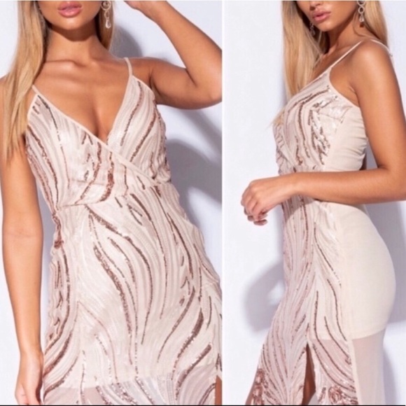 Sequin Thigh Slit Dress - Picture 2 of 5